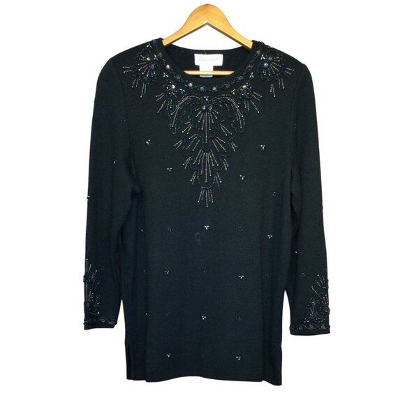 Vintage Sideffects Black Embellished Beaded Sweater Size L - Picture 1 of 9